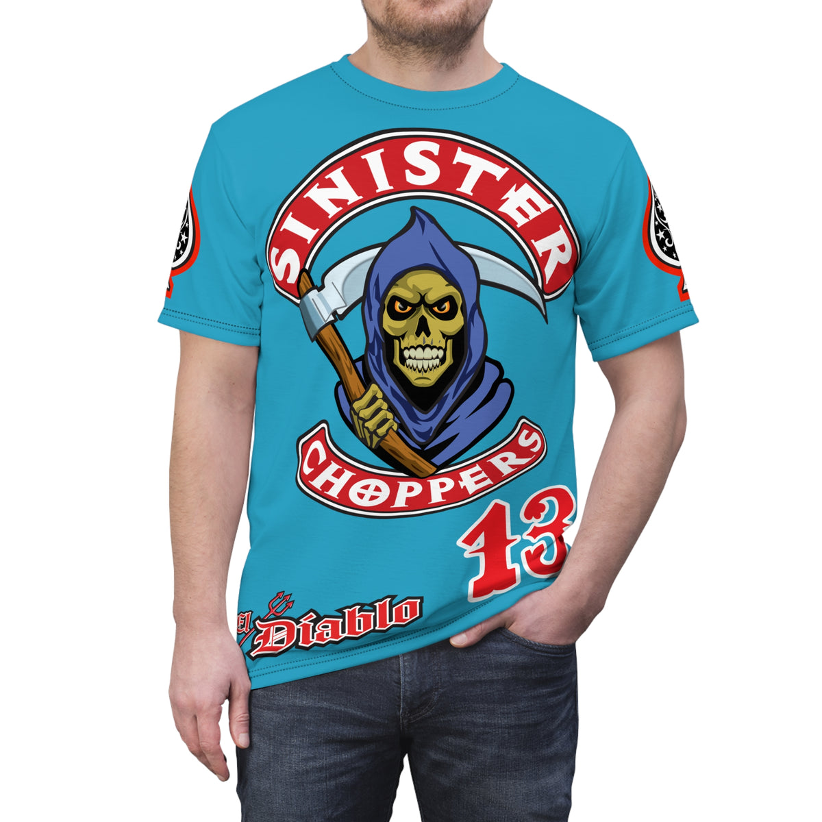 Sinister Choppers HiViz Custom Motorcycles- Electric Blue Reaper Super Tee - High Performance Riding Wear