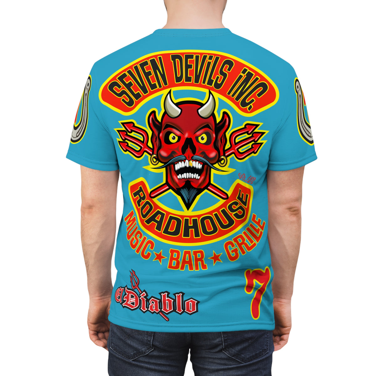 Seven Devils Inc. Roadhouse  Graphic Tee - Custom Motorcycle Riding Super Tee, Edgy Streetwear Perfect Fit & Comfort Biker Wear