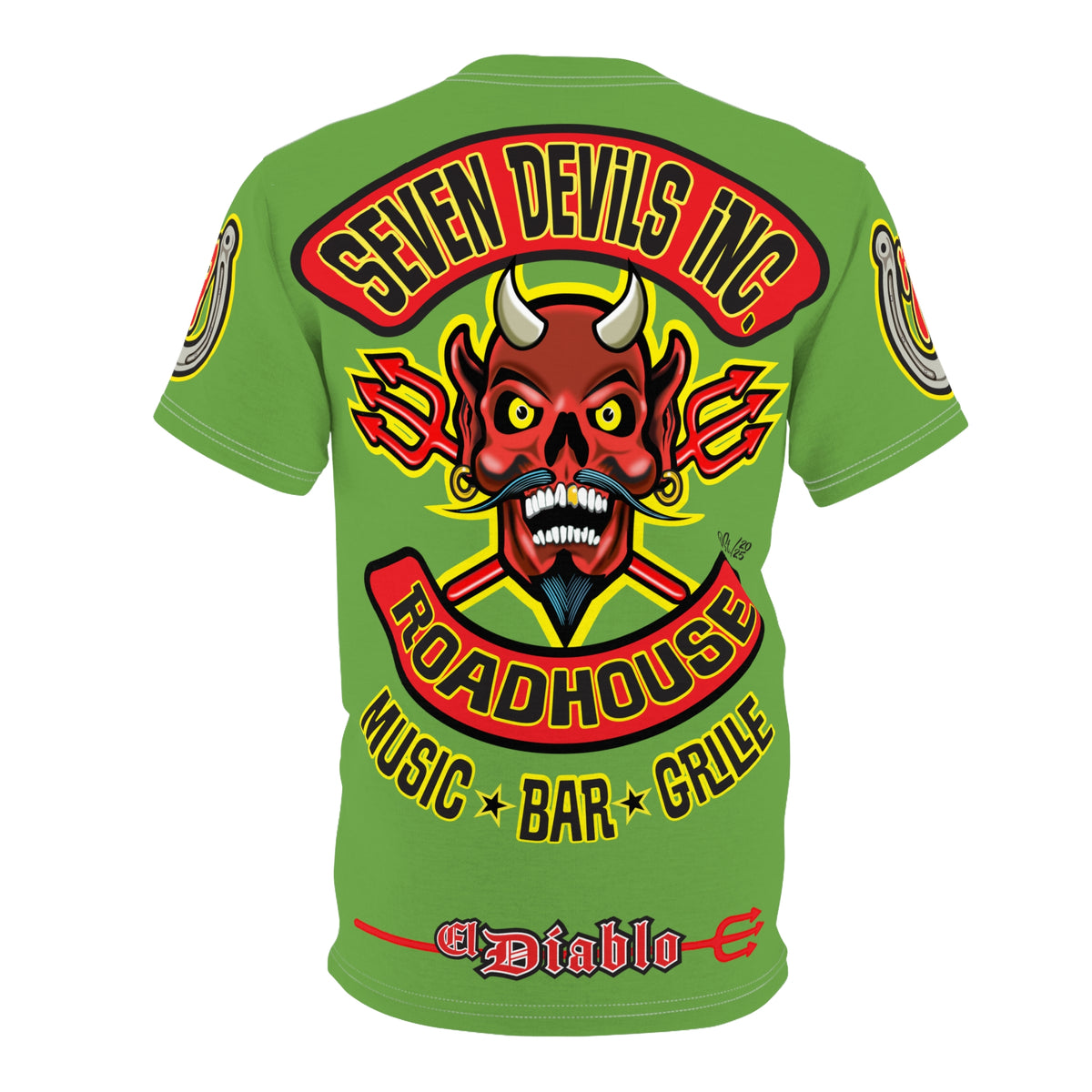 Seven Devils Inc. Roadhouse Electric Blue HiViz Design Super Tee, Edgy Biker Shirt, Special Motorcycle Riding Gear, Seven Devils Inc.