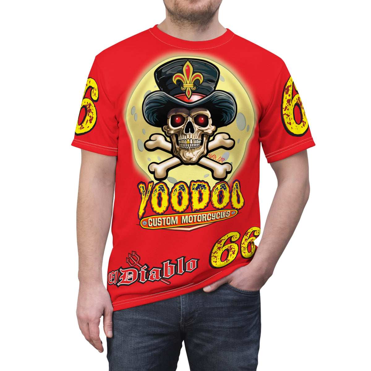 Voodoo Custom Motorcycles Unisex HiViz Tee, Edgy Graphic Shirt, Motorcycle Apparel, Skull T-Shirt, Perfect for Bikers