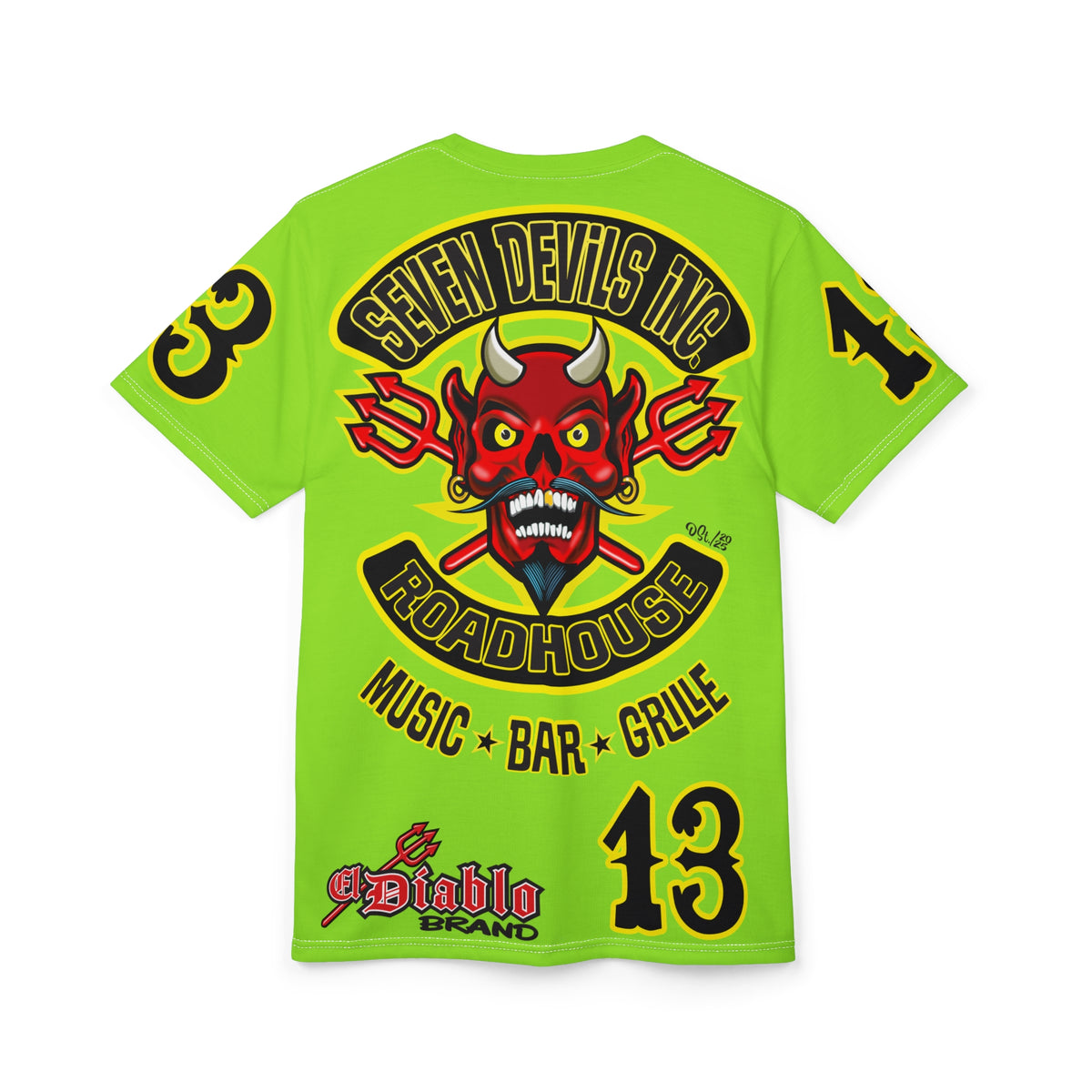 Very Special Seven Devils Inc. Roadhouse HiViZ Super Tee — Extreme Edgy Graphics - Bad Attitude Custom Biker Riding Gear