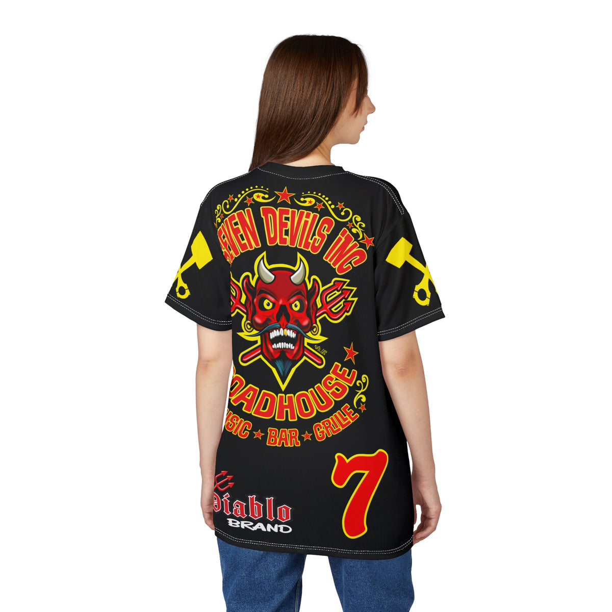 SRT Seven Devils Road House Custom Biker Riding Super Tee - Retro Devil Western Style Graphic Style