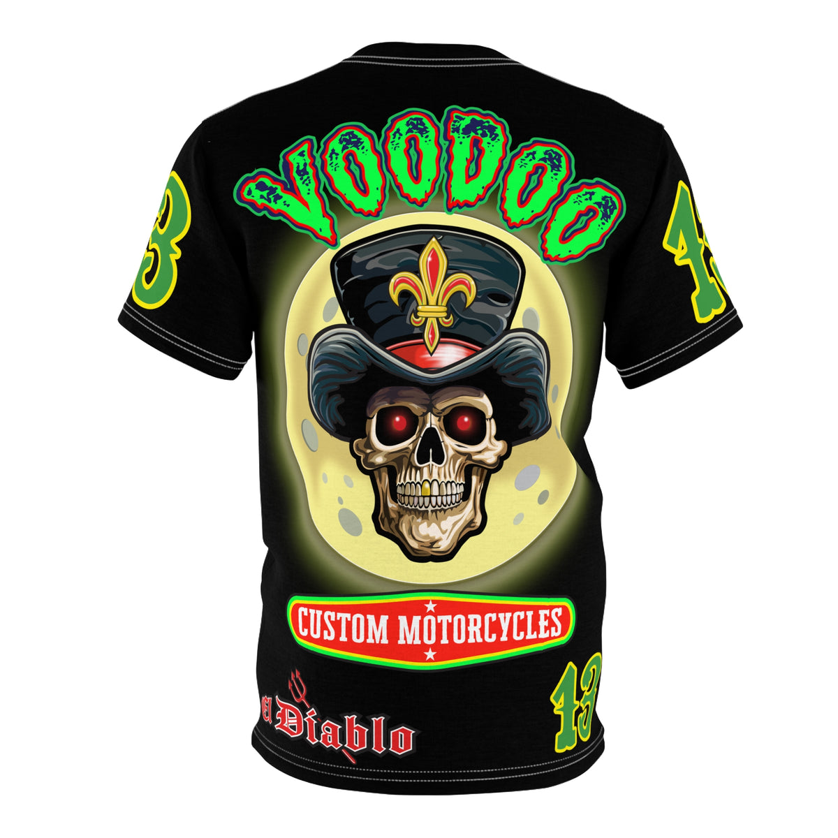 Voodoo Skull Motorcycle HiViz Super Tee, Unique High Colour Graphics Tee, Custom HiViZ Apparel
