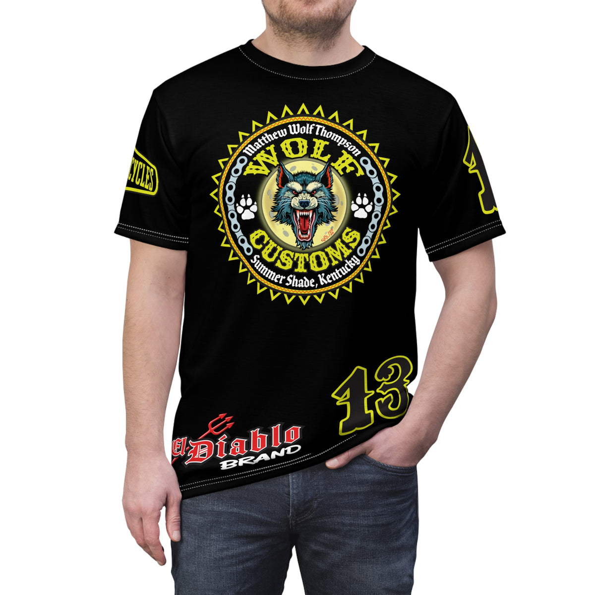 SRT MWT Wolf Customs 13 Black Graphic Super Riding Tee — Retro Motorcycle Club Shirt, The Best Biker Riding Tee EVER !!!