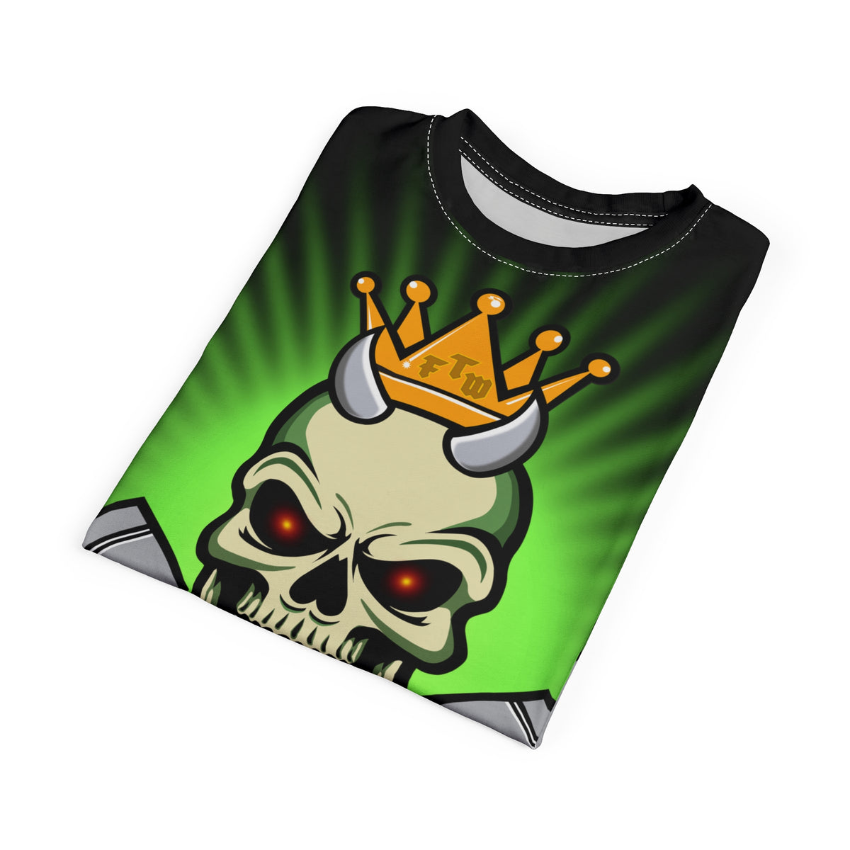 Speed Demon Night Rider with Lumina Green HiViZ Star Burst F& Back - Super Tee - Edgy Racing Skull Design
