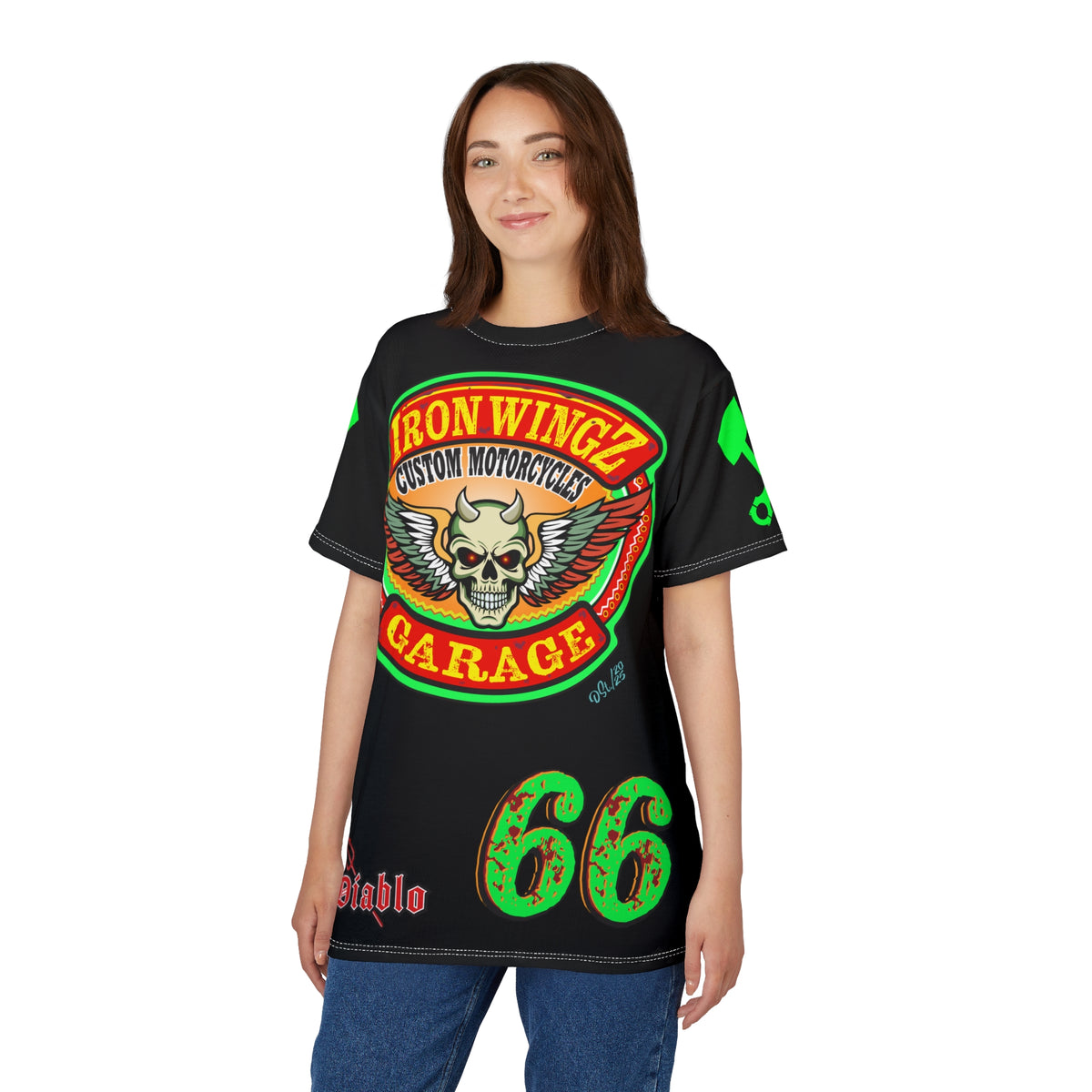 Iron Wingz Custom Motorcycles Super Tee - Badazz Harley Riding HiViz Tee