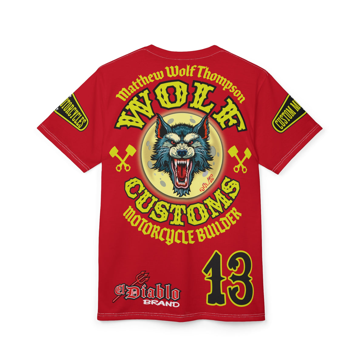 MWT Wolf Customs 13 Black & Lumina Graphics -- Super Riding Tee — Retro Motorcycle Club Shirt, The Best Biker Riding Tee EVER !!!