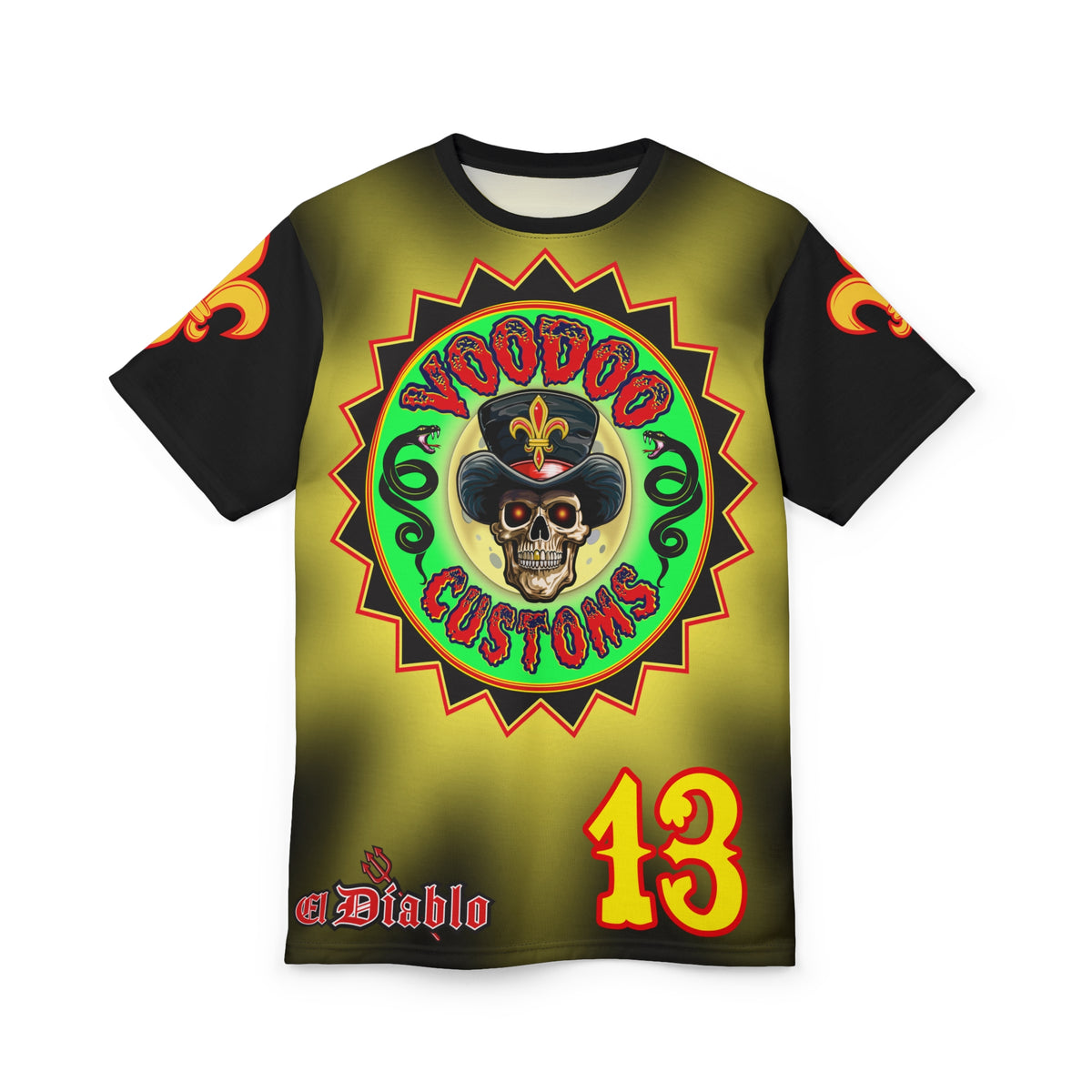 VooDoo Customs Tie Dye Black & Yelo Blast HiViz Super Tee for Harley Riders