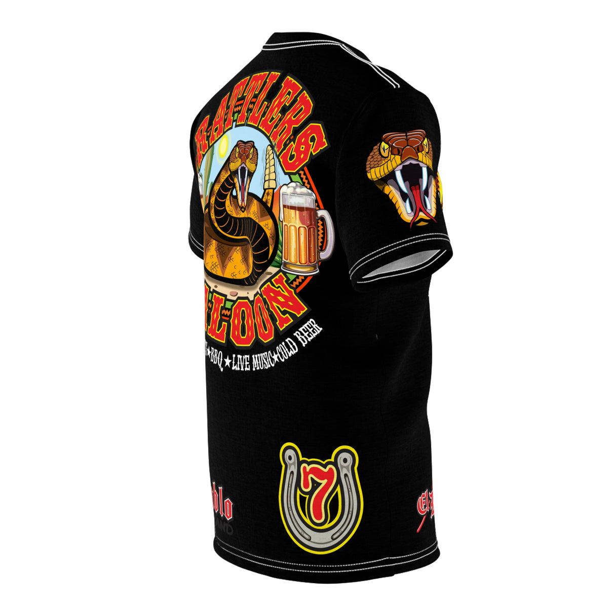 Rattlers Saloon  BADAZZ BLACK SUPER TEE — Vintage Biker 66 Graphic Shirt