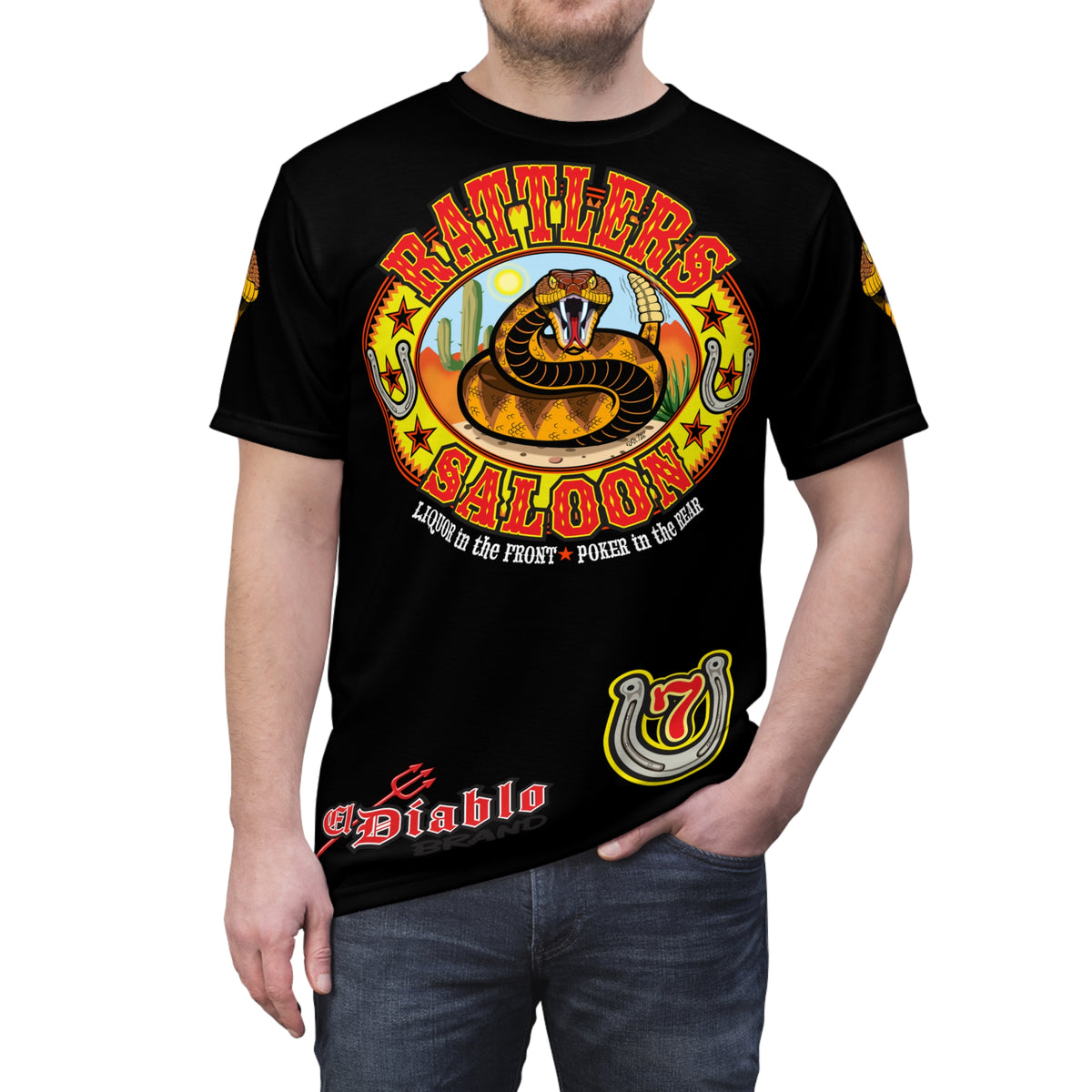 Rattlers Saloon  BADAZZ BLACK SUPER TEE — Vintage Biker 66 Graphic Shirt