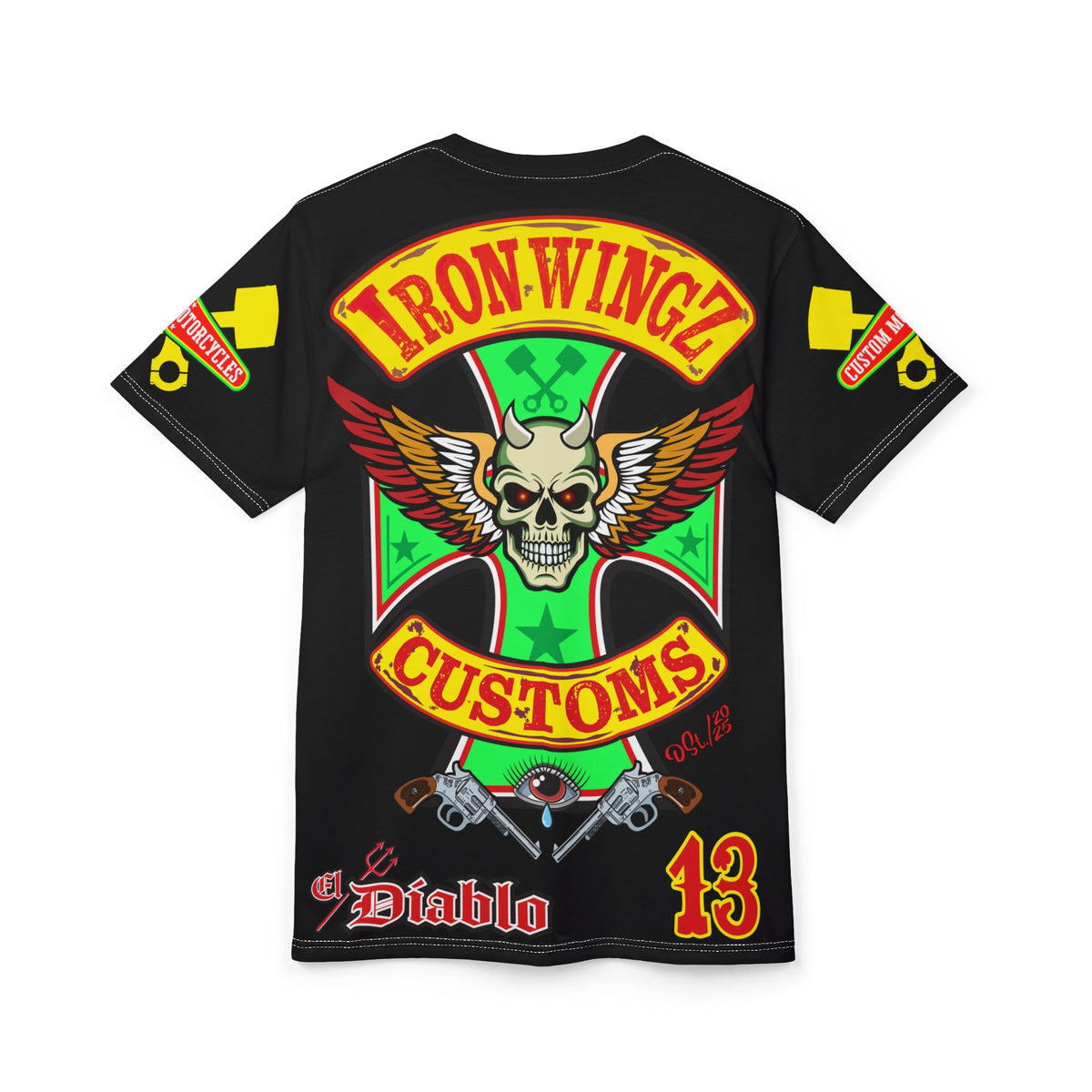 Iron WingZ Customs HIviz Graphic Super Tee, Edgy Streetwear, Customized Apparel, Gift for Bikers