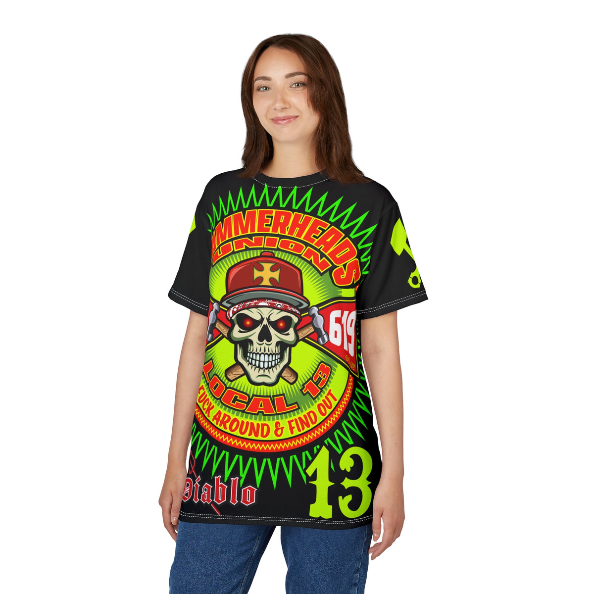 Hammerheads Union Local 13 - GIANT GRAPHICS !!!!!! SoCal 619 Special Edition - Custom HiViz Motorcycle Riding Tee Shirt _ Super Comfort and Fit