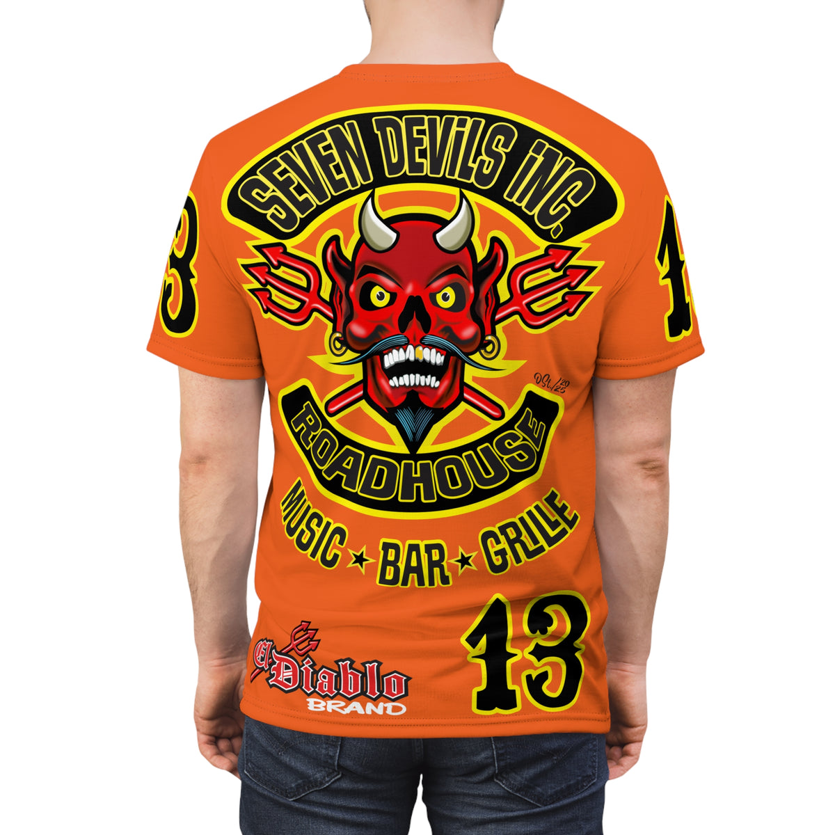 Seven Devils Inc. Roadhouse Black on Black Super Tee — Extreme Edgy Graphics - Bad Attitude Custom Biker Riding Gear