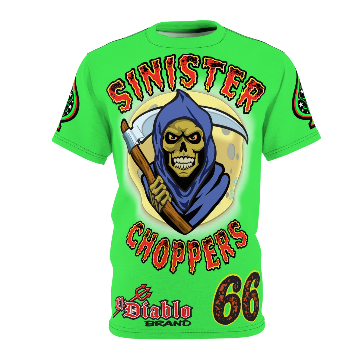 Very Special Sinister Choppers Reaper  HiViZ Super Tee - Gothic Graphic T-Shirt for Motorcycle Riders