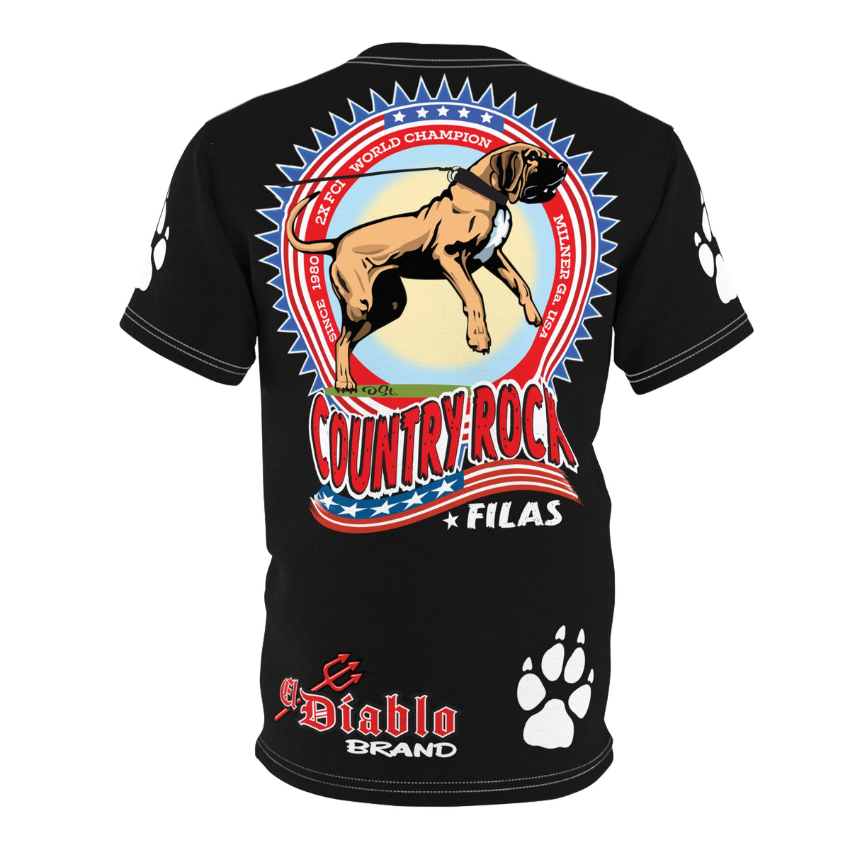 Country Rock Dog Graphic Super Tee — El Diablo Brand Paw Print T-Shirt