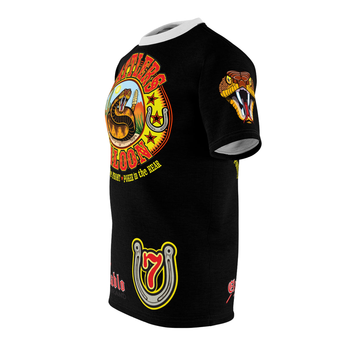 Rattlers Saloon  BADAZZ BLACK SUPER RIDING TEE — Vintage Biker LUCKY 7 Graphic Shirt