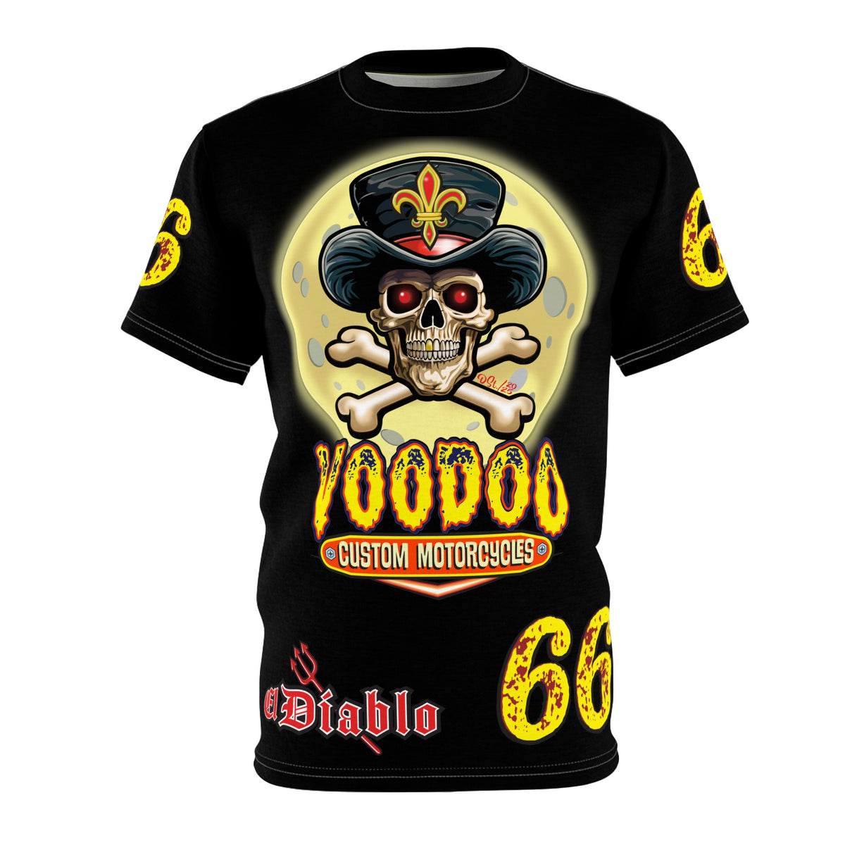 Voodoo Custom Motorcycles Black Magic HiViz Tee, Edgy Graphic Biker Shirt