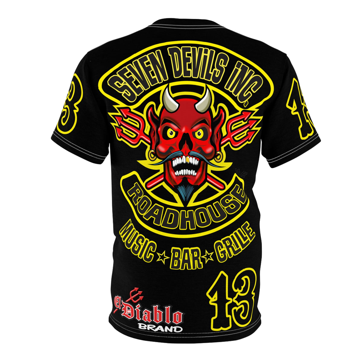 Seven Devils Inc. Roadhouse Black on Black Super Tee — Extreme Edgy Graphics - Bad Attitude Custom Biker Riding Gear