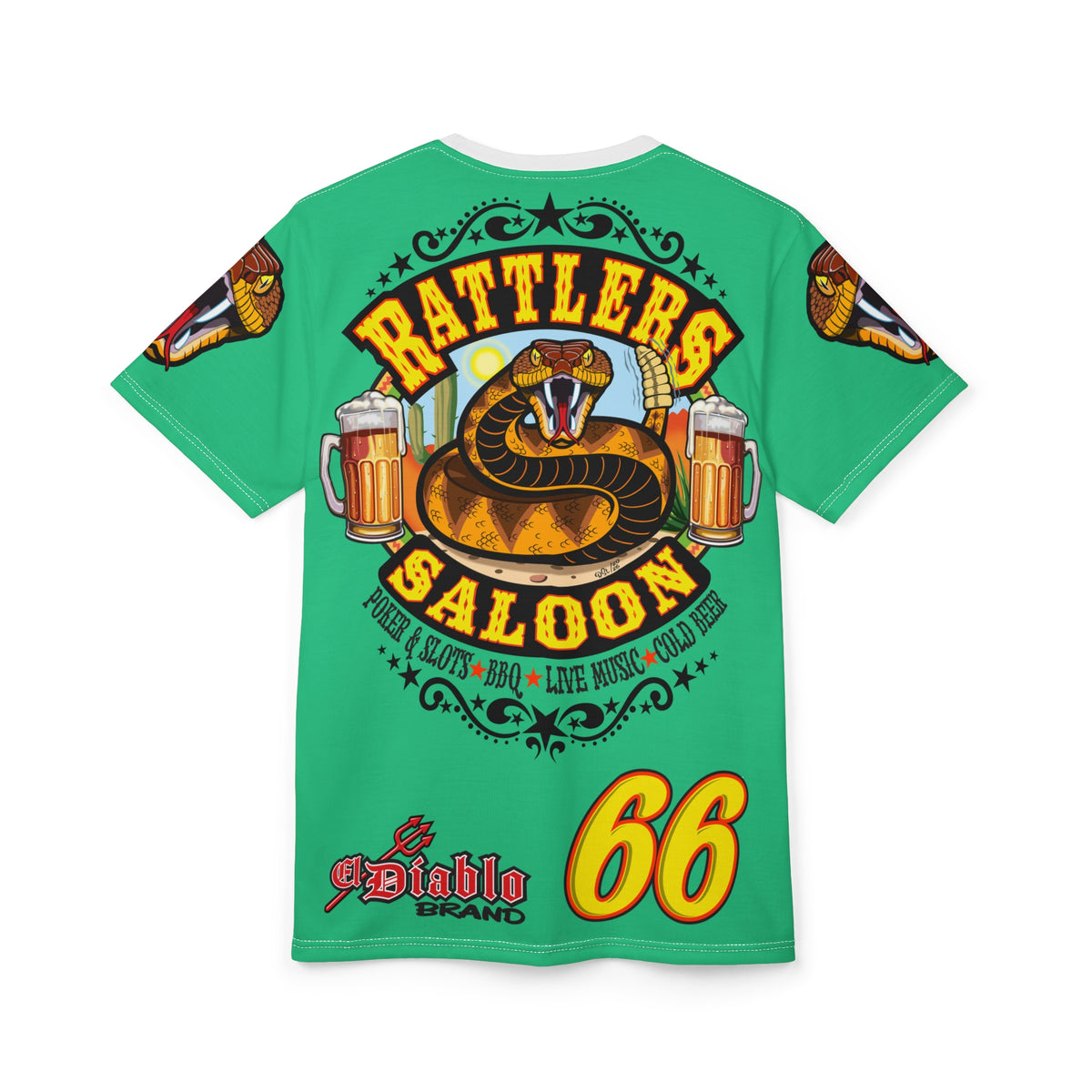 Rattlers Saloon Snake Logo Tee — Vintage Biker 66 Graphic Shirt