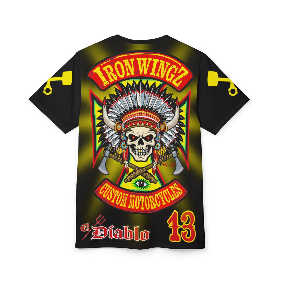 Iron WingZ Customs HIviz Graphic Super Tee, Edgy Streetwear, Customized Apparel, Gift for Bikers