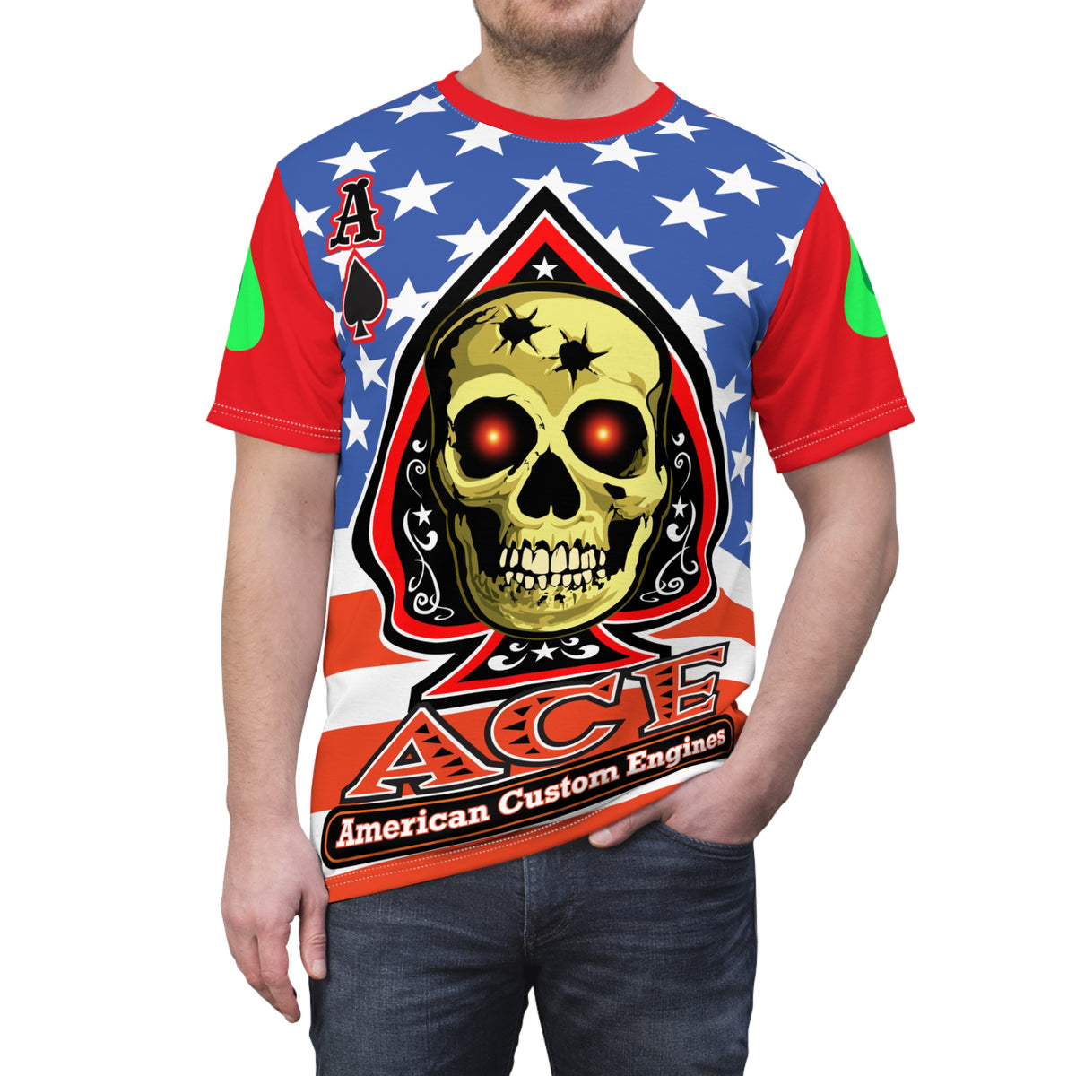 American Custom Engines ACE Americana Cut - Special Lumina Green  Ace of Spades Death Card High visibility Graphics