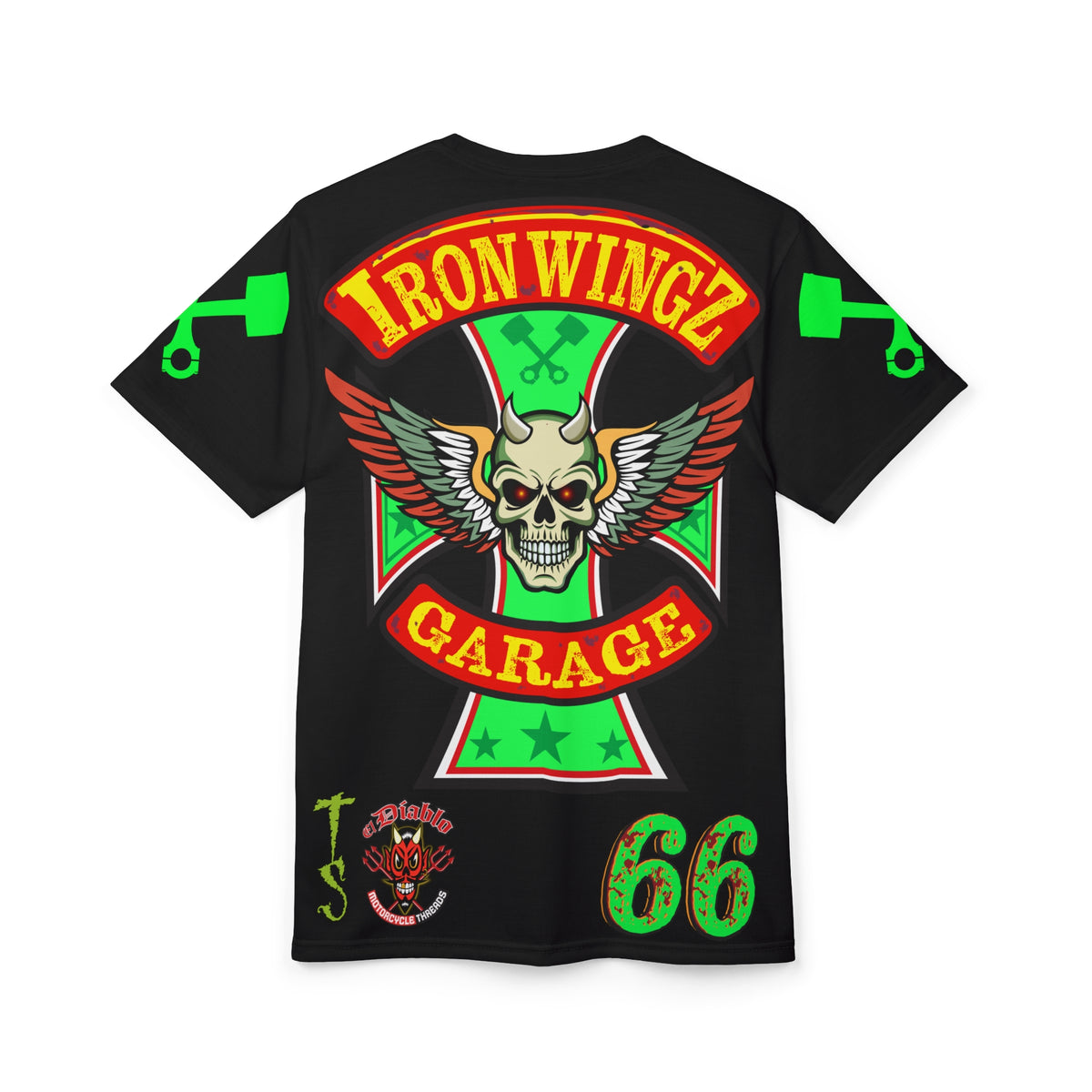 Iron Wingz Custom Motorcycles Super Tee - Badazz Harley Riding HiViz Tee