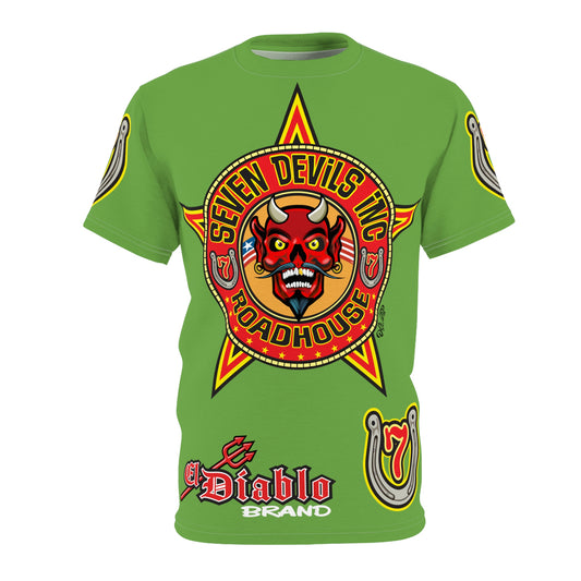 Seven Devils Inc. Roadhouse Electric Blue HiViz Design Super Tee, Edgy Biker Shirt, Special Motorcycle Riding Gear, Seven Devils Inc.