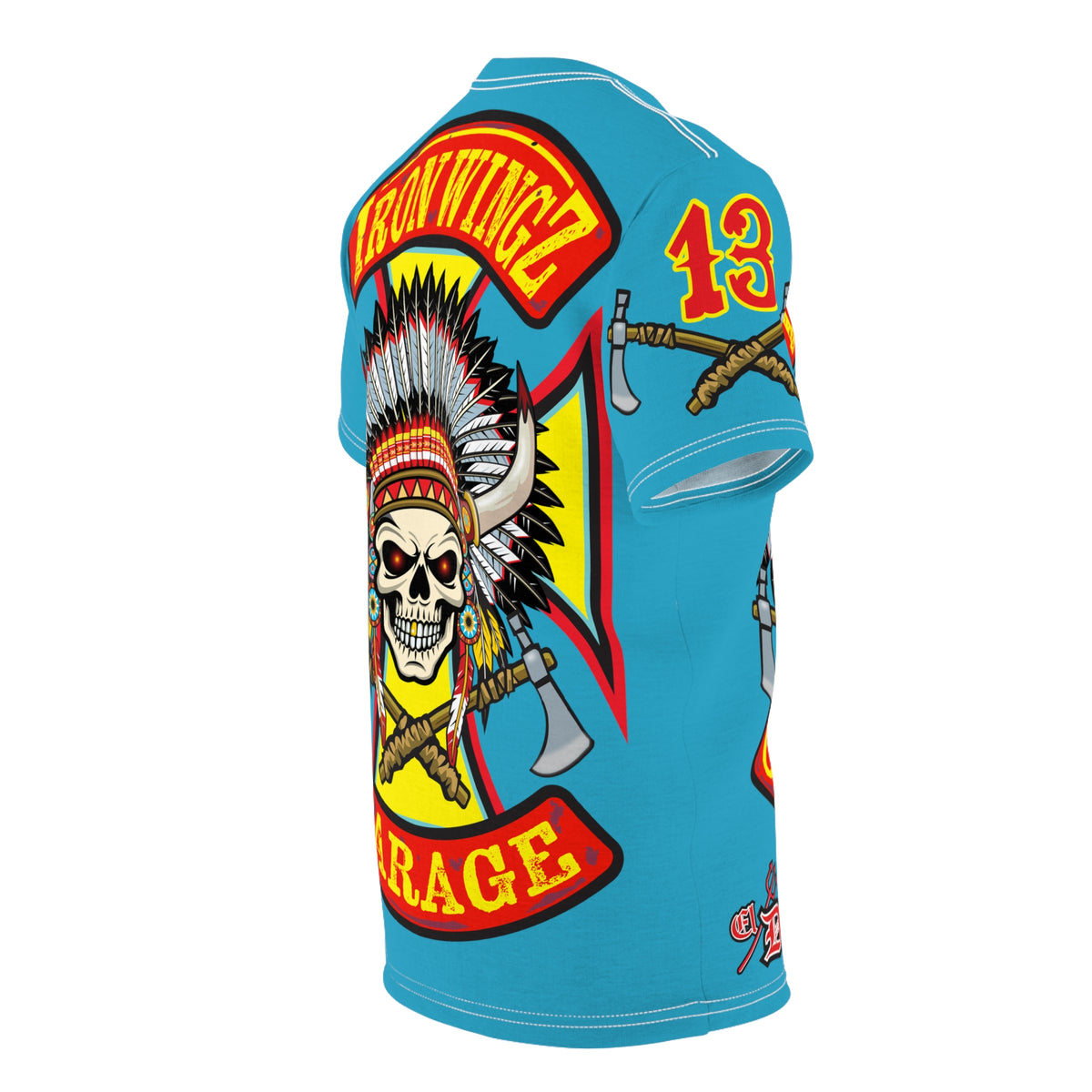 Iron Wingz Garage HiViZ Motorcycle Rider Super Tee_ X large HiViz Back Graphic - (Limited Edition)