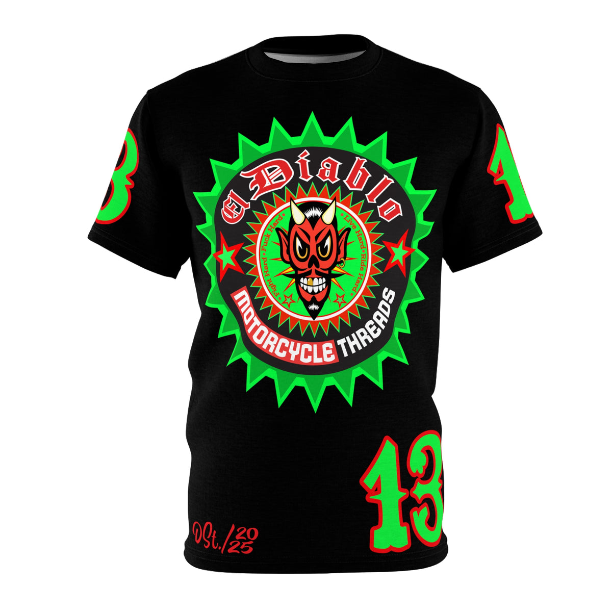 El Diablo Night Ryder HiViz Super Tee, Huge HiViz Back Graphic, See & be seen !!!