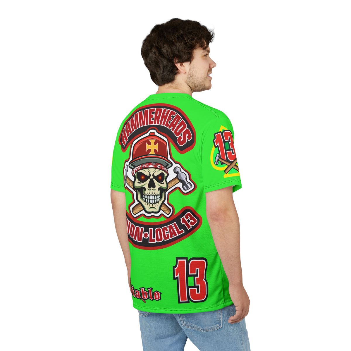 Very Special Hammerheads Union Local 13 - GIANT GRAPHICS !!!!!! - Custom HiViz Motorcycle Riding Tee Shirt _ Super Comfort and Fit