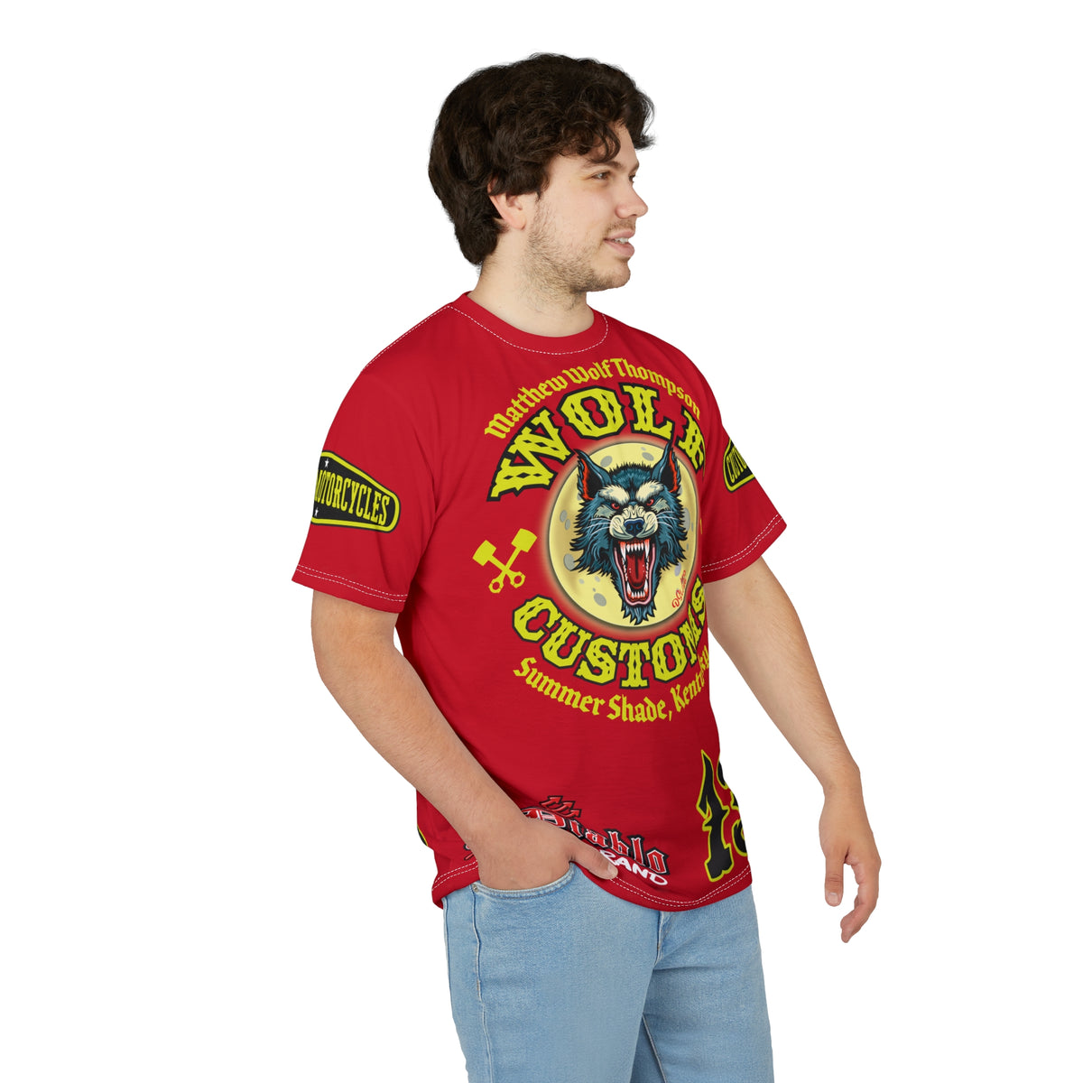 MWT Wolf Customs 13 Black & Lumina Graphics -- Super Riding Tee — Retro Motorcycle Club Shirt, The Best Biker Riding Tee EVER !!!