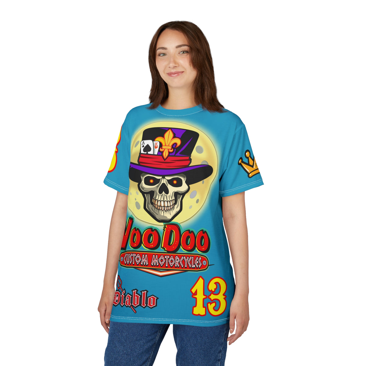 VooDoo Custom Motorcycles Electric Blue HiViz Unisex Graphic Biker Tee