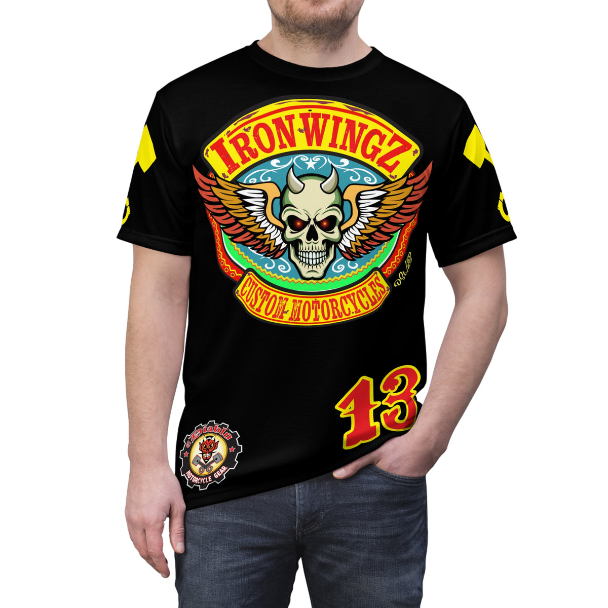 Iron WingZ Customs HIviz Graphic Super Tee, Edgy Streetwear, Customized Apparel, Gift for Bikers