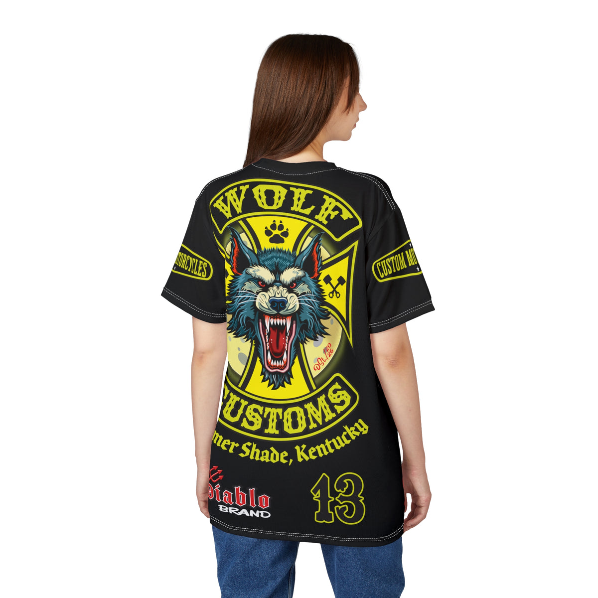 SRT MWT Wolf Customs 13 Black Beauty Graphics -- Super Riding Tee — Retro Motorcycle Club Shirt, The Best Biker Riding Tee EVER !!!
