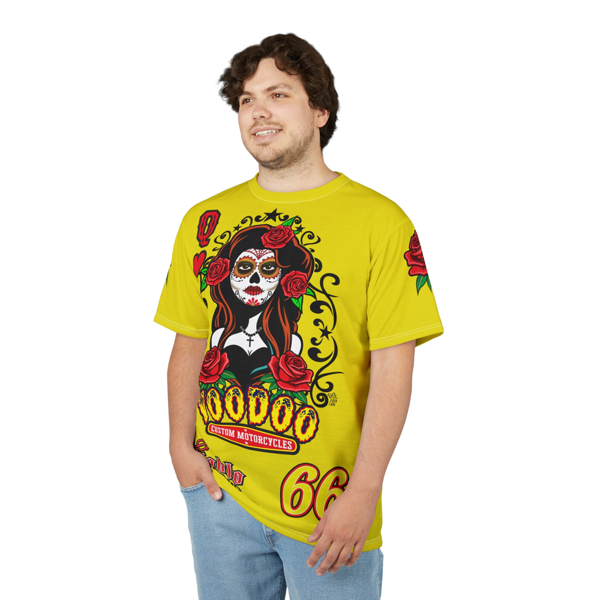VERY Special HIVIZ Voodoo Custom Motorcycles Tee — Queen of Hearts Graphics - Super Riding Tee