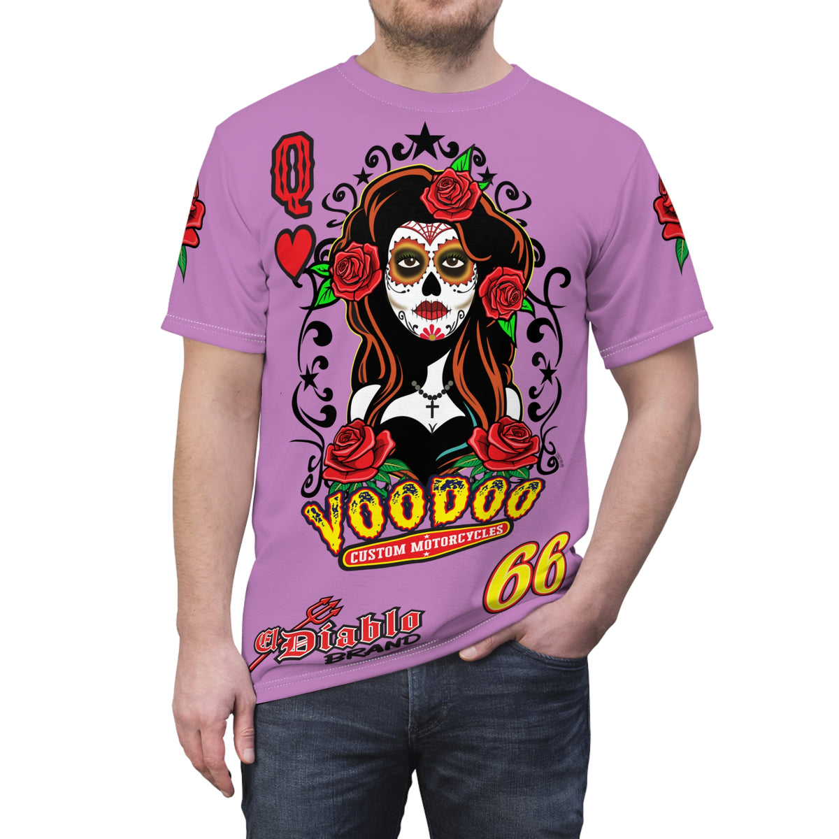 Copy of Voodoo Custom Motorcycles Tee — Queen of Hearts  Graphic Riding Super Tee