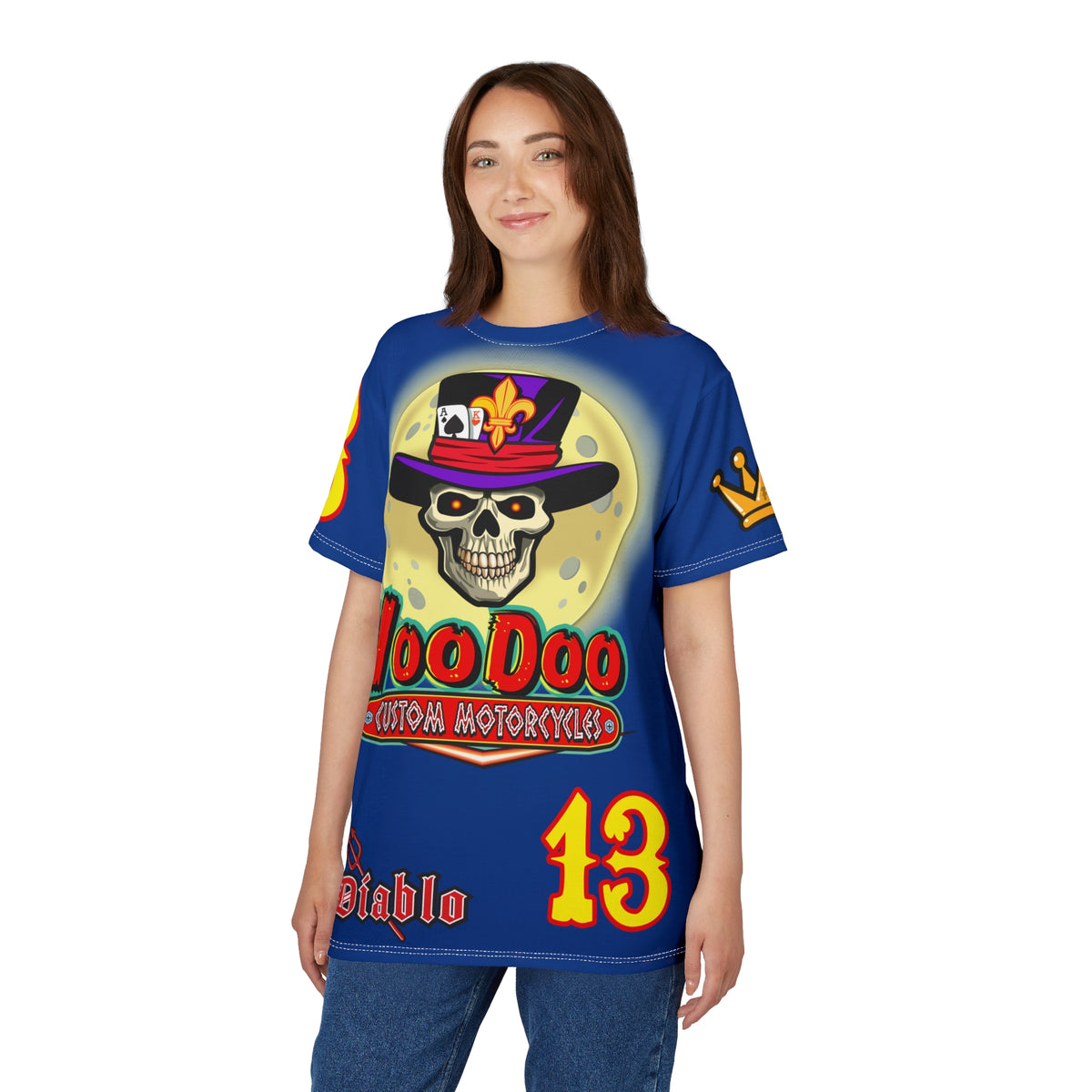 VooDoo Custom Motorcycles Midnight Blue HiViz Graphics Biker Tee