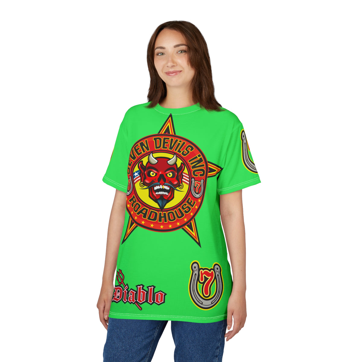 Very Special Seven Devils Inc. Roadhouse HiViZ Graphic Tee - Custom Motorcycle Riding Super Tee, Edgy Streetwear Perfect Fit & Comfort Biker Wear