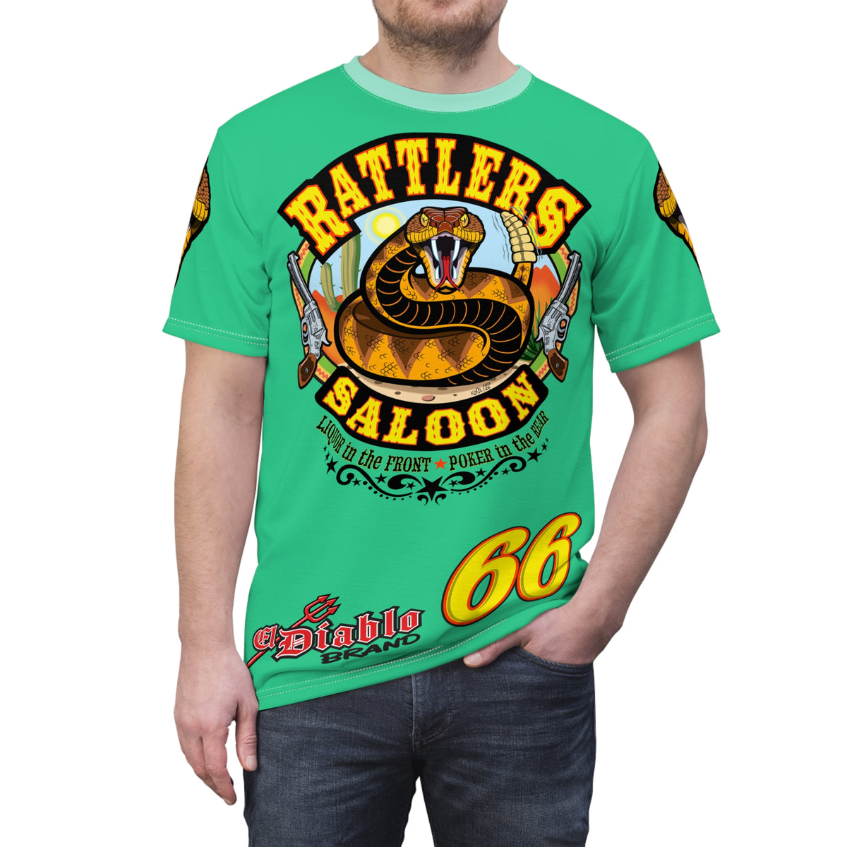 Rattlers Saloon Snake Logo Tee — Vintage Biker 66 Graphic Shirt