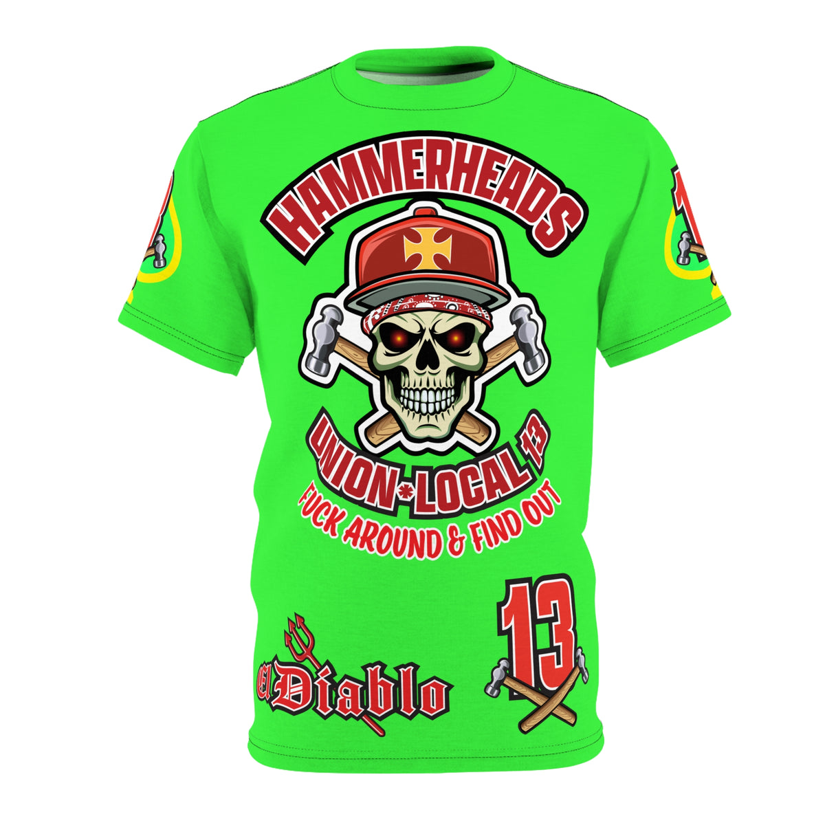 Very Special Hammerheads Union Local 13 - GIANT GRAPHICS !!!!!! - Custom HiViz Motorcycle Riding Tee Shirt _ Super Comfort and Fit
