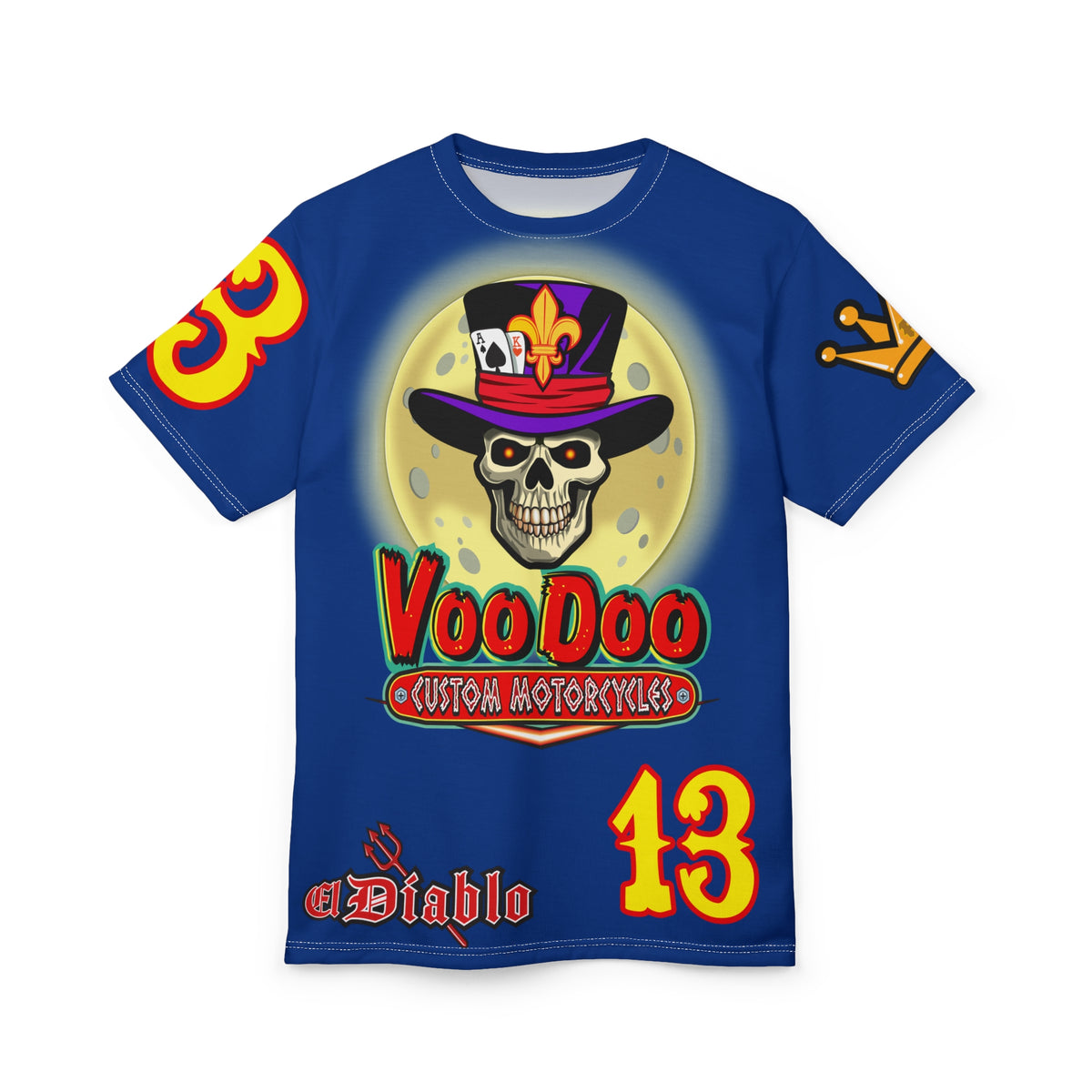VooDoo Custom Motorcycles Midnight Blue HiViz Graphics Biker Tee