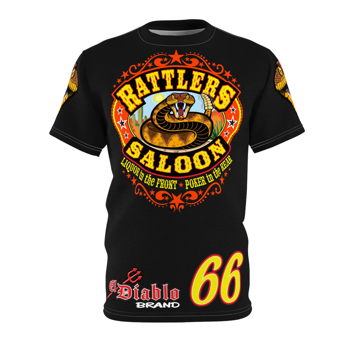 Rattlers Saloon Snake Logo Tee — Vintage Biker 66 Graphic Shirt