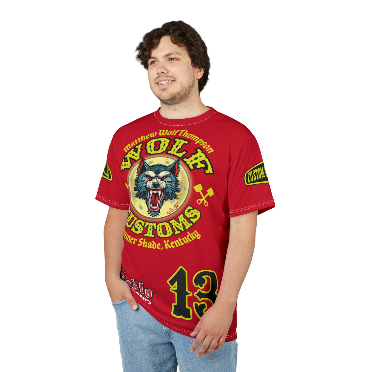 MWT Wolf Customs 13 Black & Lumina Graphics -- Super Riding Tee — Retro Motorcycle Club Shirt, The Best Biker Riding Tee EVER !!!