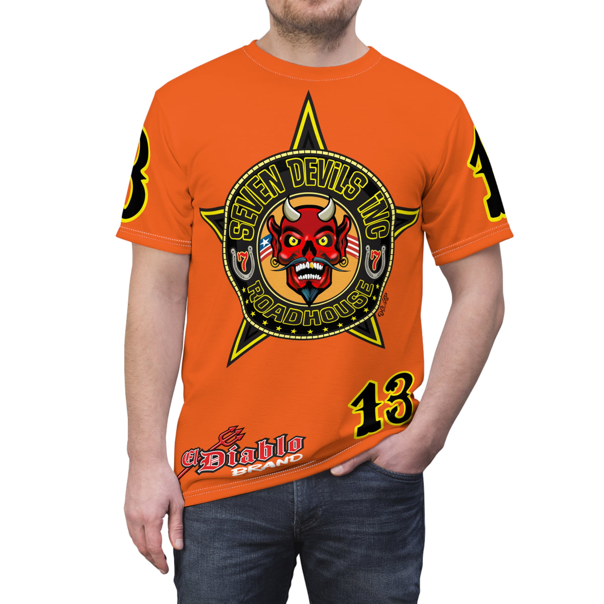 Seven Devils Inc. Roadhouse Black on Black Super Tee — Extreme Edgy Graphics - Bad Attitude Custom Biker Riding Gear