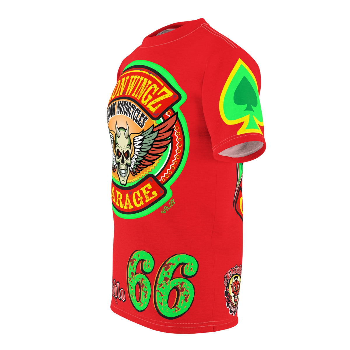 Iron Wingz Custom Motorcycle Skull Super Tee - Badazz Harley Riding HiViz Tee