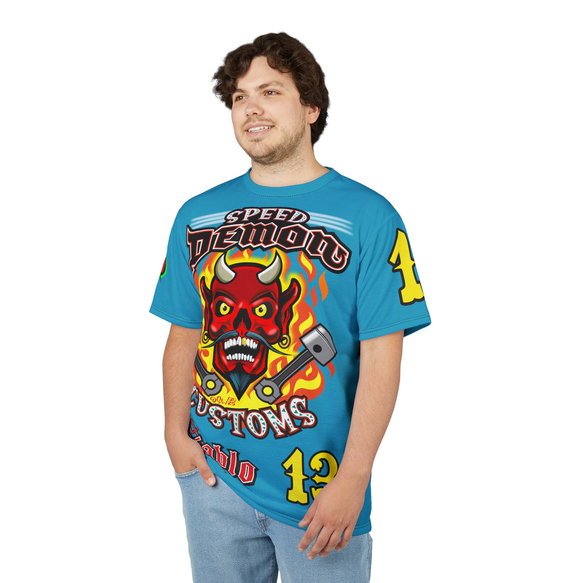 Speed Demon Custom Hell Fire HiViz Unisex Tee - Bold Graphic Harley Enthusiast Super T