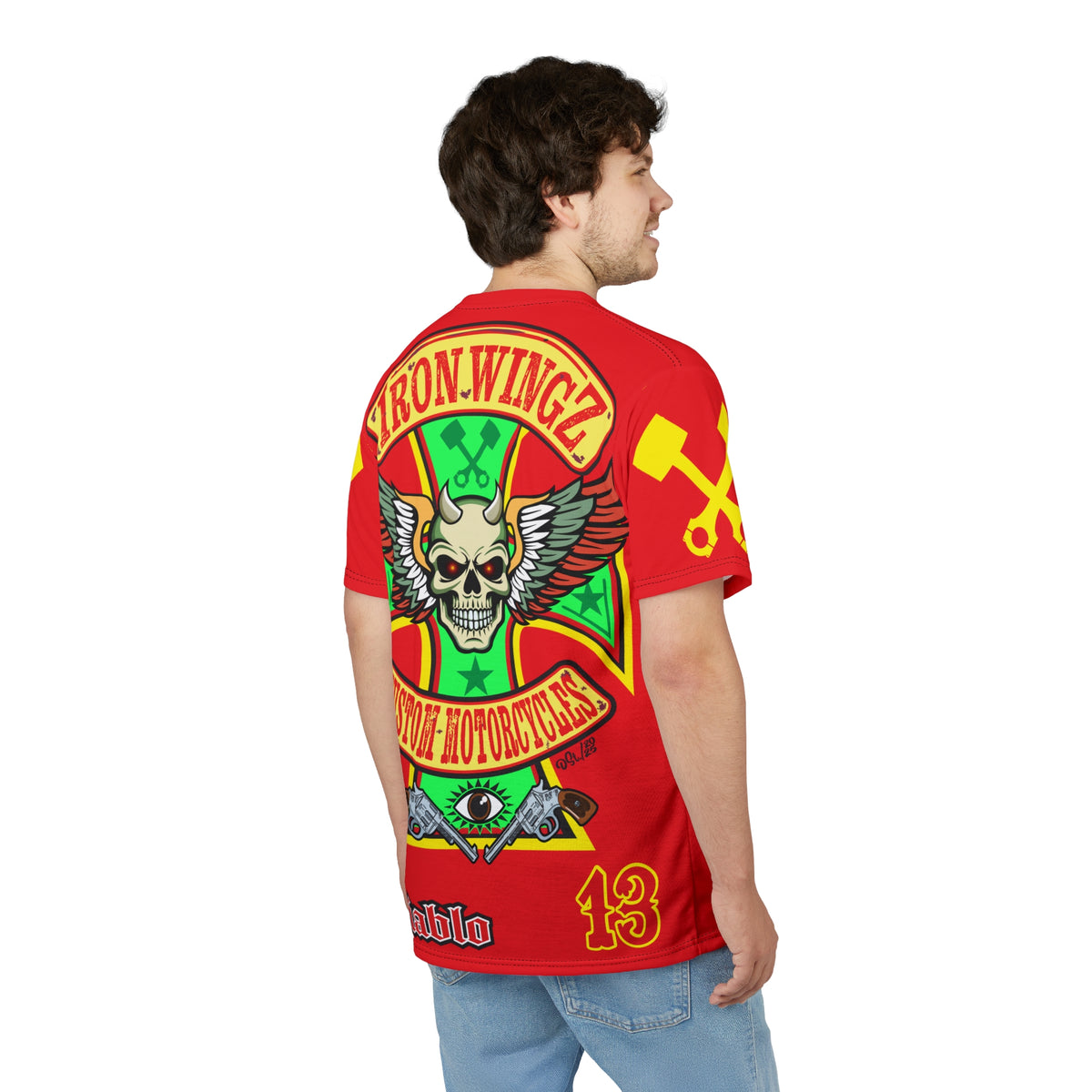 Iron WingZ Customs HIviz Graphic Super Tee, Edgy Streetwear, Customized Apparel, Gift for Bikers