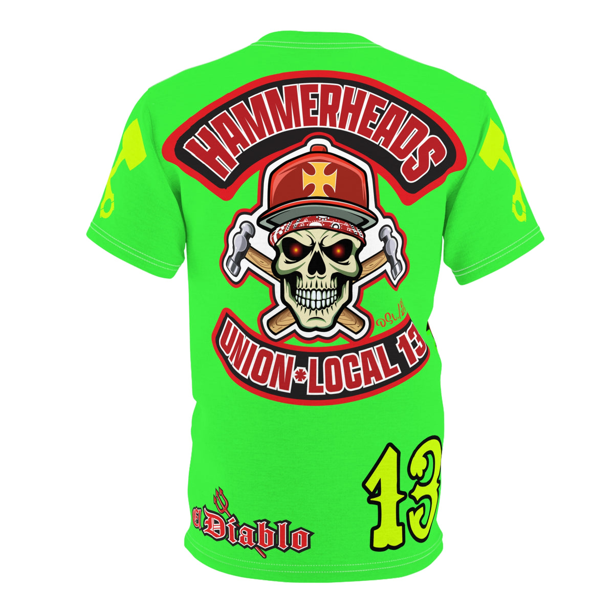 Very Special Hammerheads Union Local 13 - GIANT GRAPHICS !!!!!! SoCal 619 Special Edition - Custom HiViz Motorcycle Riding Tee Shirt _ Super Comfort and Fit