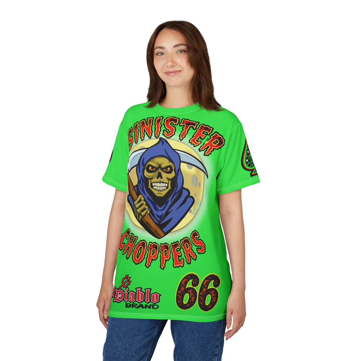Very Special Sinister Choppers Reaper  HiViZ Super Tee - Gothic Graphic T-Shirt for Motorcycle Riders