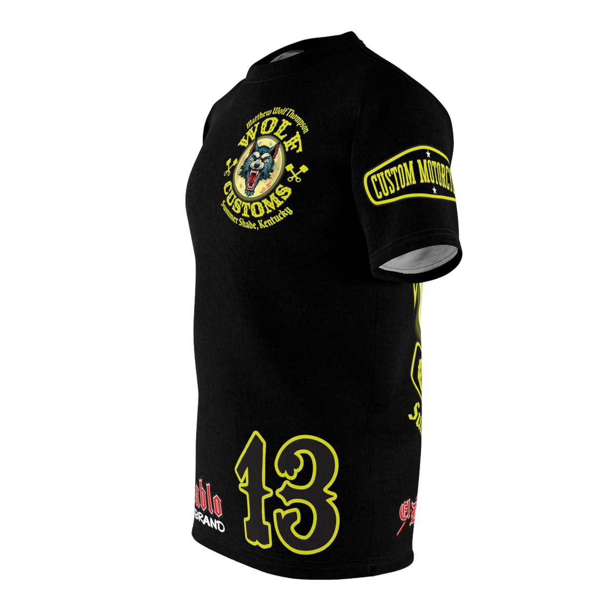 SRT MWT Wolf Customs 13 Black Beauty Graphics -- Super Riding Tee — Retro Motorcycle Club Shirt, The Best Biker Riding Tee EVER !!!